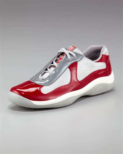 prada leather sneakers red|prada red sole shoes.